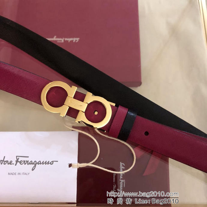 Ferragamo菲拉格慕 雙面十字紋進口小牛皮 獨特復古風格 精鋼扣 女款皮帶  xfp1196